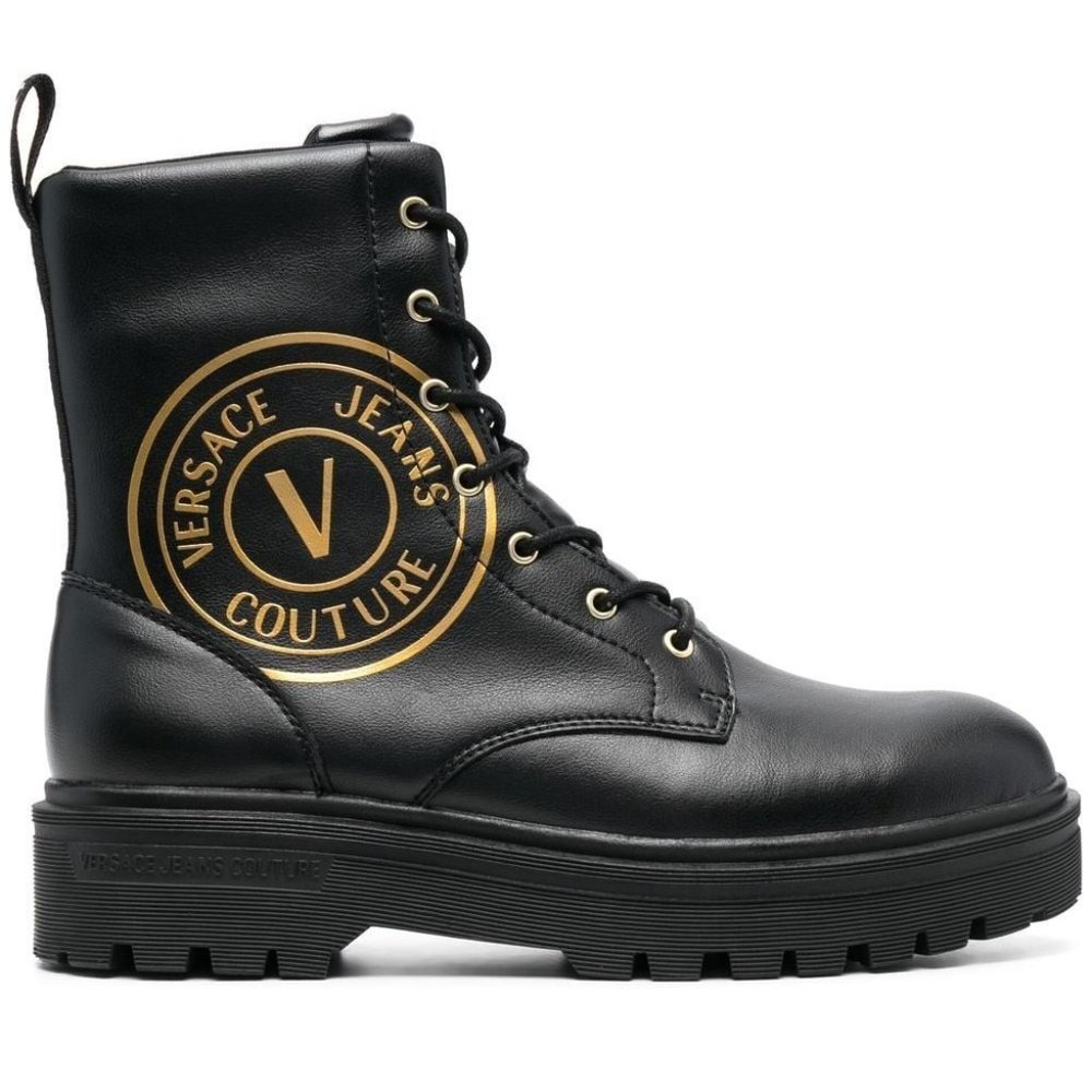 Versace Jeans Couture logo-print leather combat boots